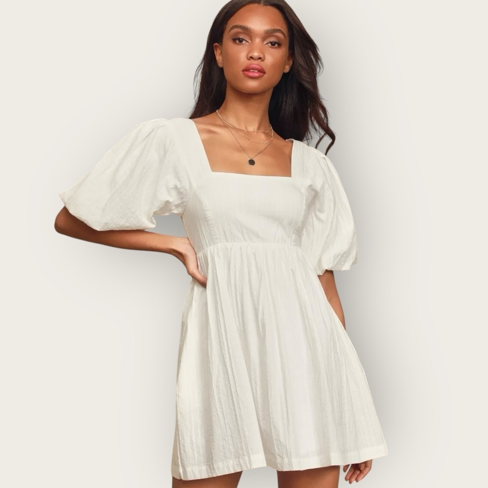 Lulu's White Puff Sleeve Dress